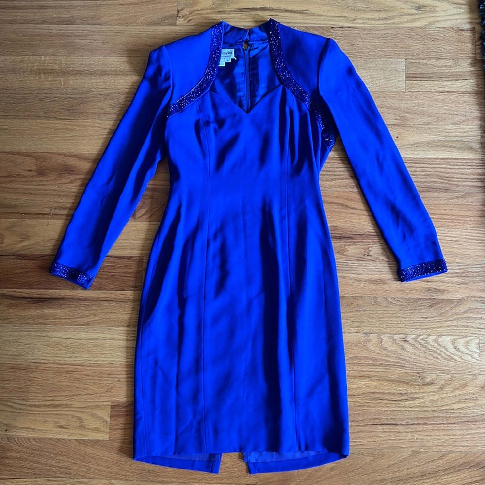Vintage 80s / 90s Morton Myles beaded Cocktail dress size 8 Electric Blue